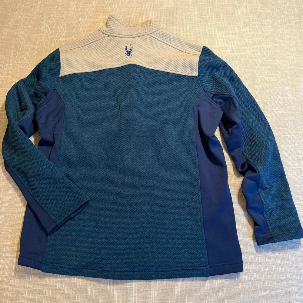 Spyder Mens US Ski Team Waffle Knit Quarter Zip Fleece Pullover Teal Navy XL
